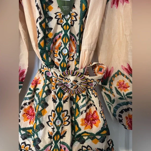 FARM Rio Floral Embroidered Mini Dress - Cream, Green, Orange - Picture 2 of 4